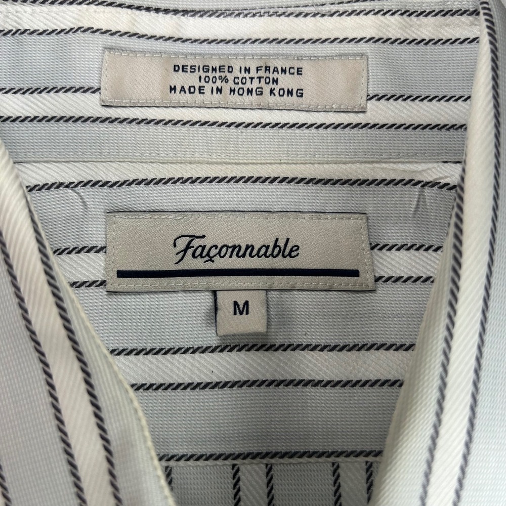 Faconnable Mens Striped Button Down Shirt Blue White Cotton Size M 4365BLG47 - Picture 6 of 8
